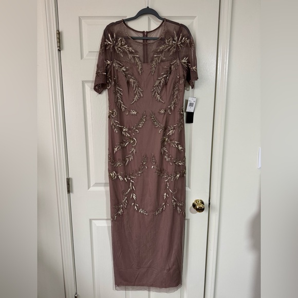 NWT Papell Boutique Womens Short Sleeve Beaded Evening Gown - Stone - Picture 2 of 16